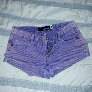 PURPLE PINSTRIPE Frayed Faded Papaya shorts 5 Hot Topic Tripp NYC Punk Rave M